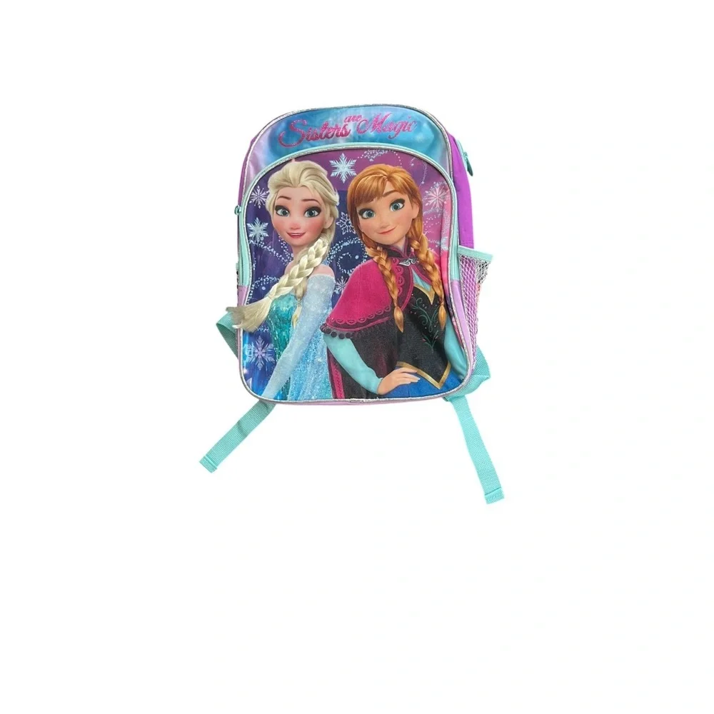Disney Princess Frozen Sisters Are Magic Backpack Bookbag Faux Hair Elsa Anna